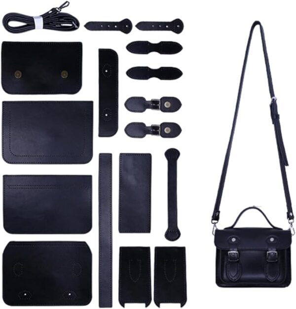 DIY Pu Leather Bag Kit Black Stitch Crossbody Bag Kit Shoulder Bag Knitting Crochet Making Supplies All Materials Kits Sewing Set with Instruction for Women Craft Handicraft Gift Beginners