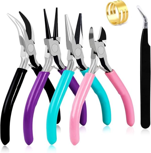 4 Pack Jewelry Pliers Jewelry Making Pliers Tools Kit with Needle Nose Pliers/Chain Nose Pliers, Round Nose Pliers, Bent Nose Pliers, Wire Cutters for Wire Wrapping Earring Craft Making Supplies