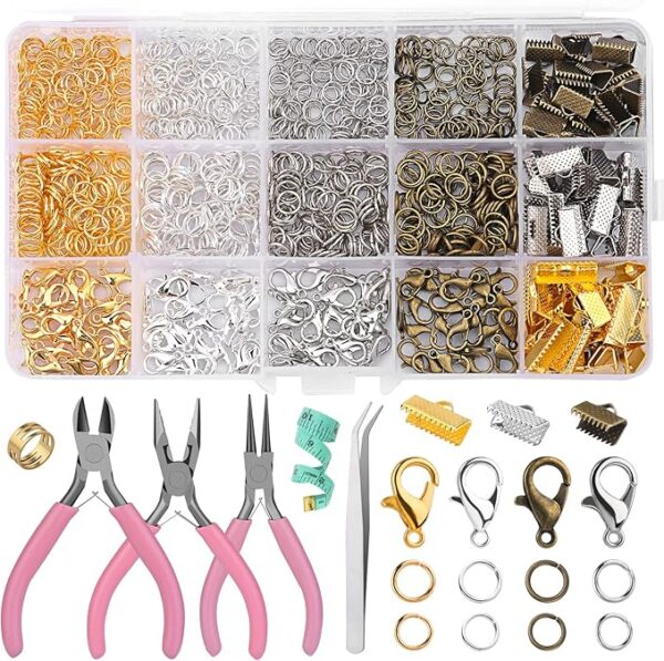 982 Pieces Jewelry Making Repair Kit with Jewelry Jump Rings Lobster Clasps 3 Pieces Jewelry Pliers Soft Tape Measure Brass Jump Ring Opener Jewelry Making Tools and Supplies for Jewelry Making